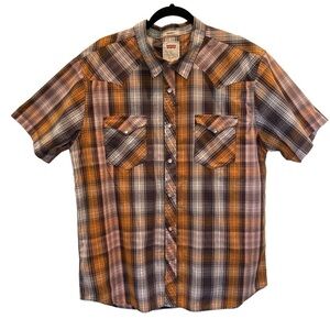 Levi's Men XL Western Plaid Standard Fit Short sleeve Pearl snap button up shirt